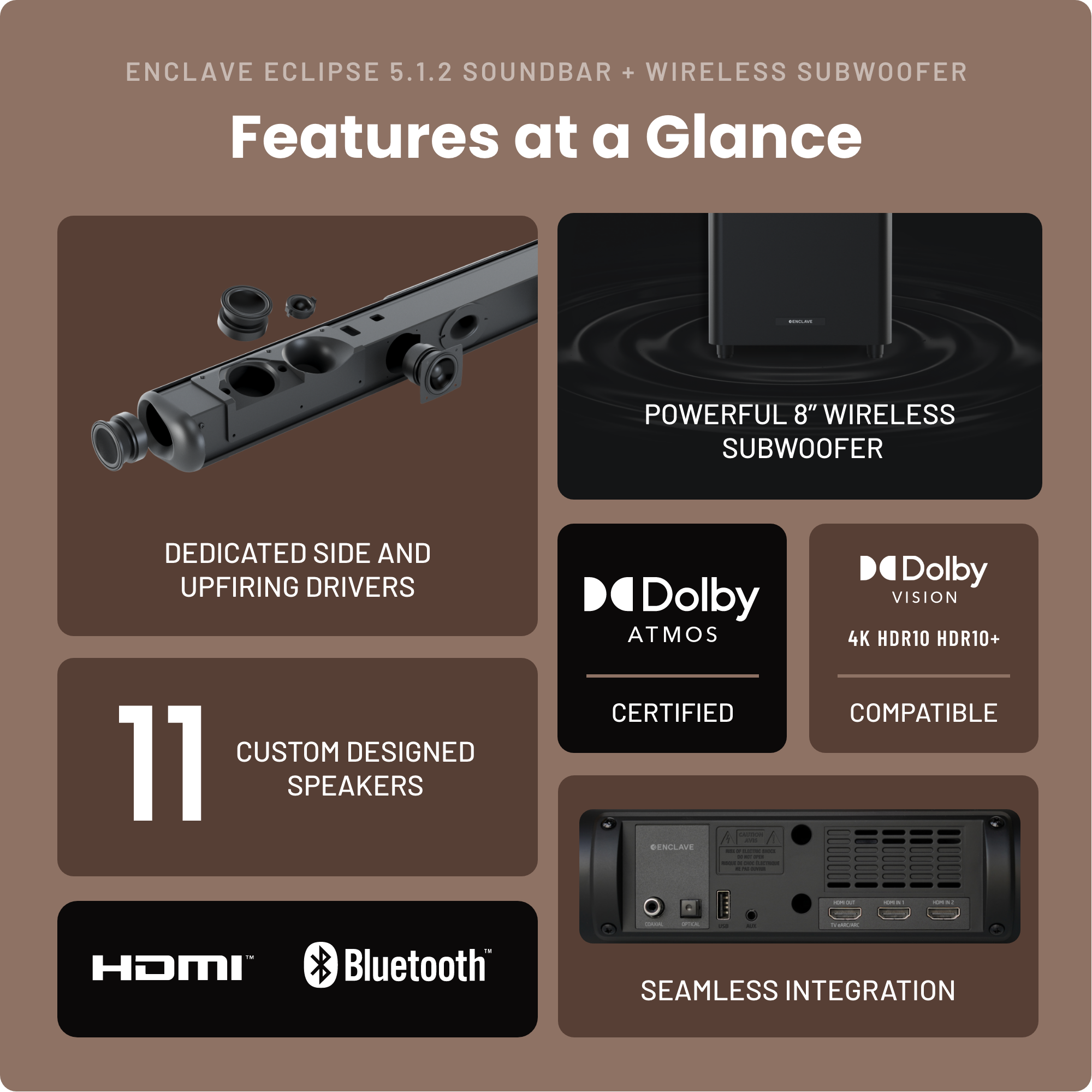 Enclave CineHome II - 5.1 Wireless Plug and Play Home Theater Surround  Sound System - Dolby, DTS WiSA Certified - Includes 5 Custom Designed  Wireless